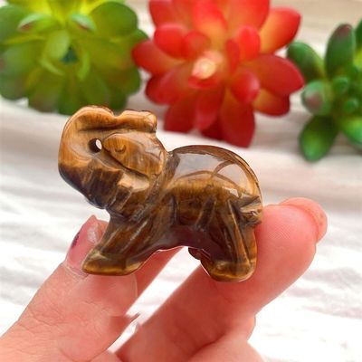 CZAOINCU AtkitS Natural Crystal Elephant Carving, Small Gemstone Decoration, Tiger Eye
