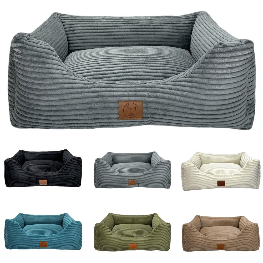 elropet Orthopedic Corduroy Dog Bed, M, Mouse Gray, 90 x 75 x 22 cm