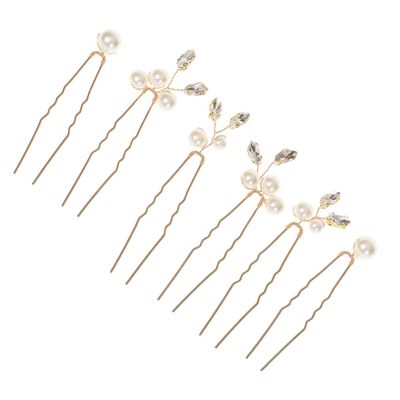 Bridal Hairpins, 6-Piece Set with Pearls, Gold Zinc Alloy