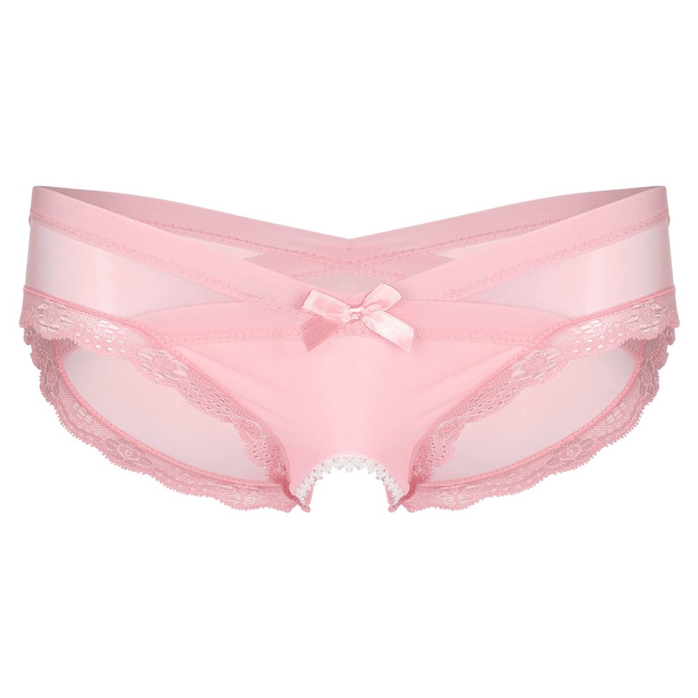 Men's Sissy Open-Crotch Sheer Lace Panties, Pink, XL