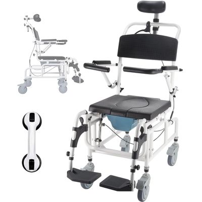 AUTUMFLATGAO 4-in-1 Reclining Shower and Commode Wheelchair