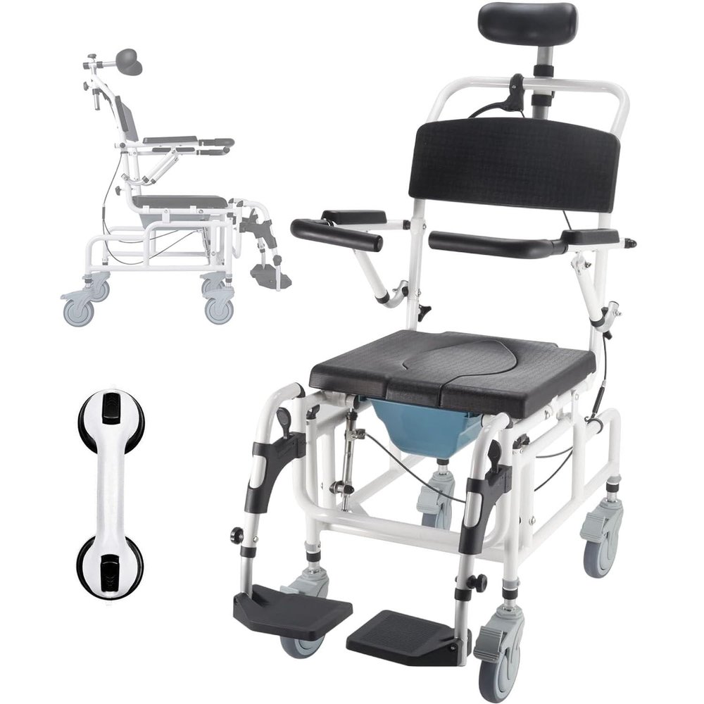 AUTUMFLATGAO 4-in-1 Reclining Shower and Commode Wheelchair