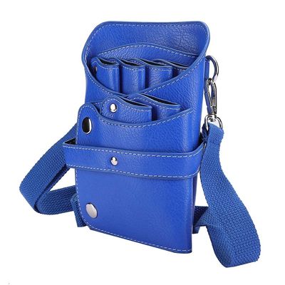 XHTLLO Portable Hairdressing Scissors Waist Bag, Waterproof PU Leather, Removable Strap, Blue