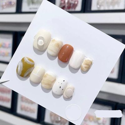 Handmade Press-On Nails, Caramel Milk Coffee, Short, Size L