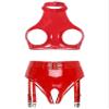 Sxiwei Women's Red Wetlook Patent Leather Lingerie Set, Size S view 1