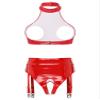 Sxiwei Women's Red Wetlook Patent Leather Lingerie Set, Size S view 2
