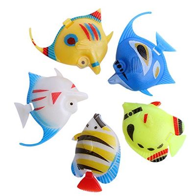 Mumuve Artificial Colorful Water Fish, Small Aquarium Decoration, Landscape for Aquariums, Plastic, for Outdoor Plants, 5 Pieces