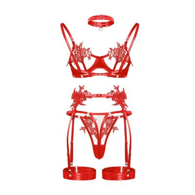 WILLBEST Women's Sexy Lingerie Set, XS, Blue, Babydoll with Thong, One-Shoulder Bustier, Garter Stockings & Bra Inserts