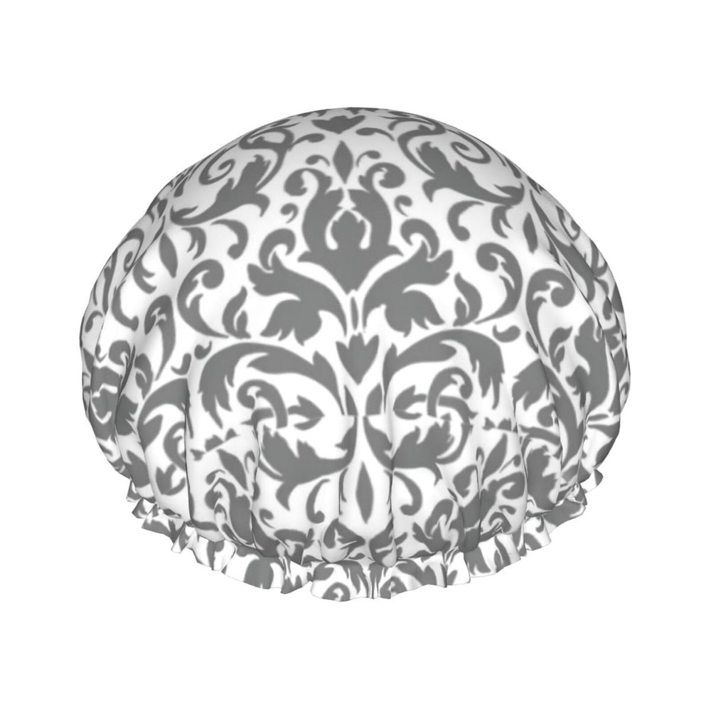Decor White Black Luxury Women's Shower Cap, Double-Layer, Reusable and Adjustable