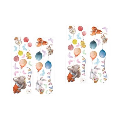 BESTonZON 4-Sheet Animal Balloon Wall Decals with Elephant and Rabbit