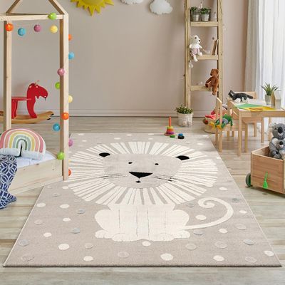 the carpet Jungle Kids Rug for Children's Room, 3D Effect, Easy-Care, Durable, Lion, 140 x 200 cm