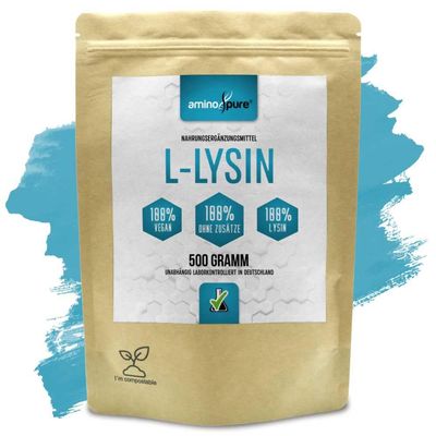aminopure | Pure L-Lysine Powder Without Additives | 250 Servings | Vegan | Lab-Tested | 500 g