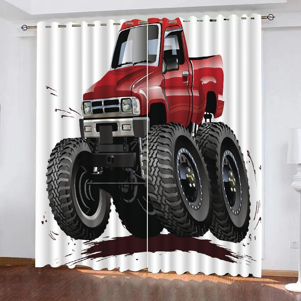MEVASA Toy Truck 3D Blackout Curtains for Boys' and Girls' Rooms, Cartoon Car Design, 220 x 215 cm W x H