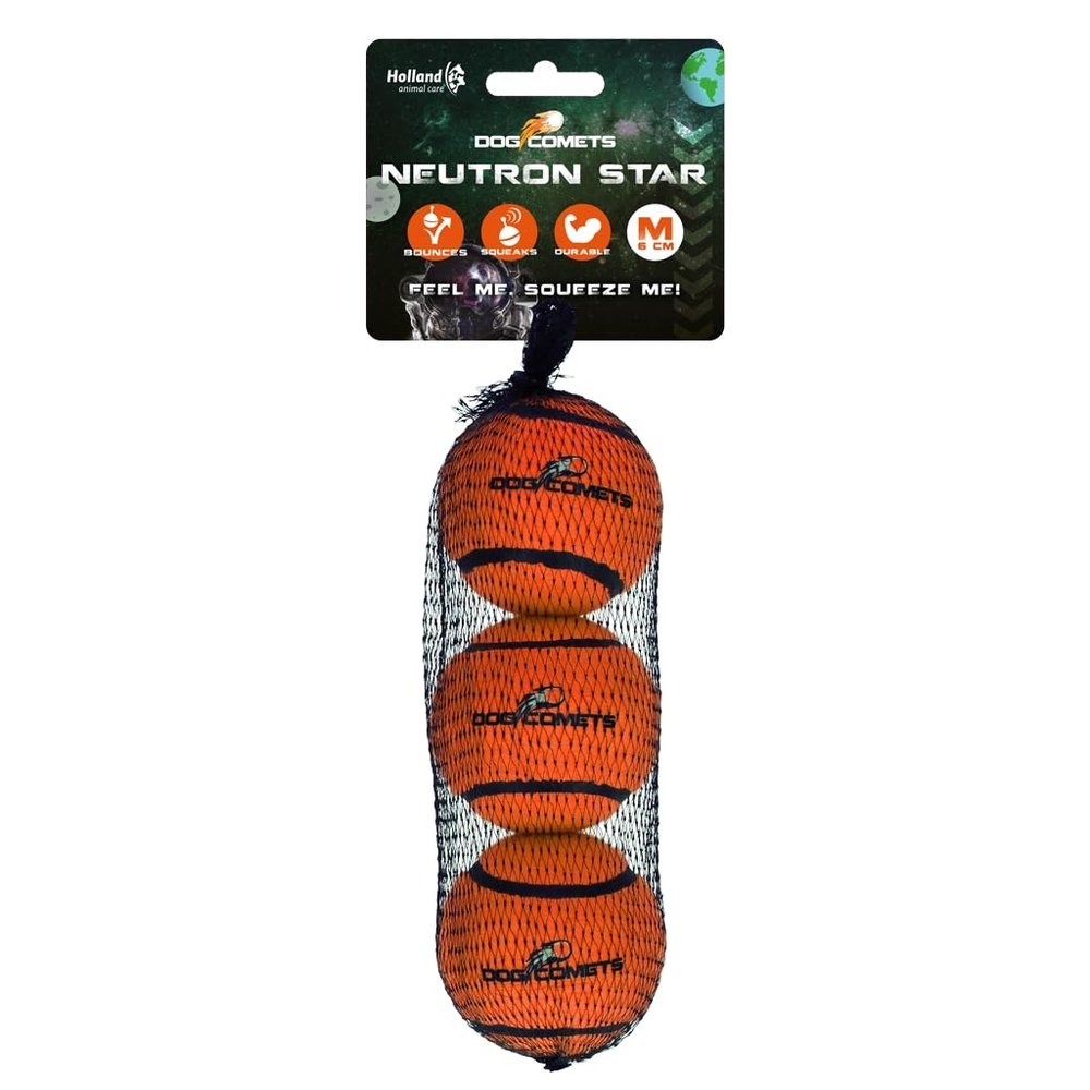 Dog Comets Tennis Balls with Squeaker Neutron Star M Orange (Pack of 3)