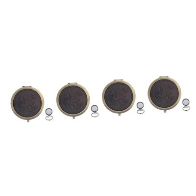 FOMIYES 4-Piece Vintage Round Compact Mirrors for Girls, Portable Travel Makeup Mirror, 1-Piece Mahogany Full-Length Mirror