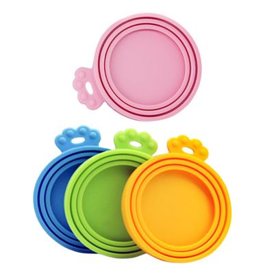 INOOMP Cat Food Can Lids, 4-Pack, Reusable Silicone Lids for Dog Food Cans, Airtight, Leakproof, Easy to Open and Close