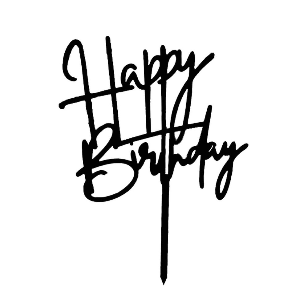 "Happy Birthday" Cake Topper, Acrylic, Black, 7-Piece Set