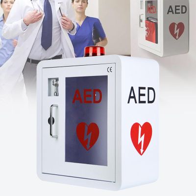 Wall-Mounted AED Defibrillator Storage Cabinet with Key and Snap Latch