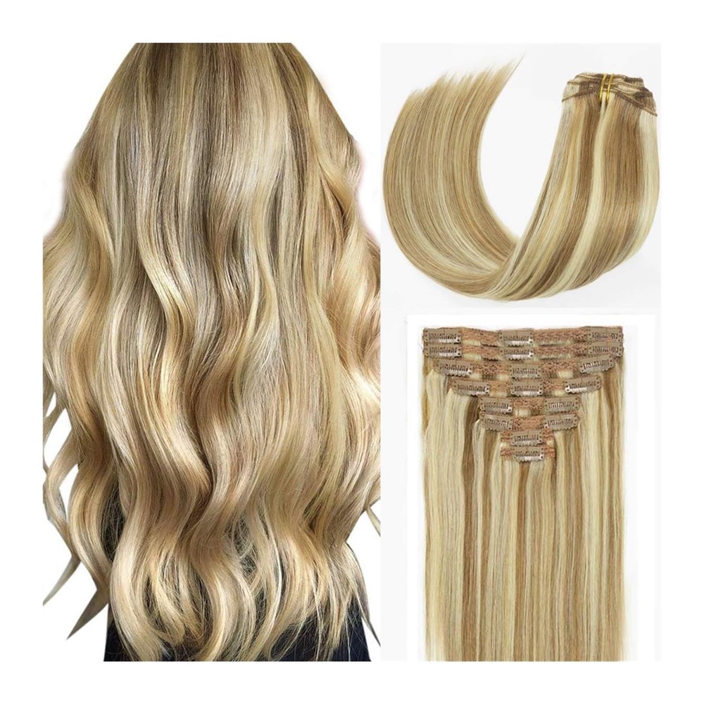 120 g Human Hair Clip-In Extensions, P8/613 Balayage
