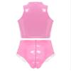 inhzoy Women's Patent Leather Lingerie Set, Bra and Panties, Wetlook Hotpants, Pink_C XL view 3