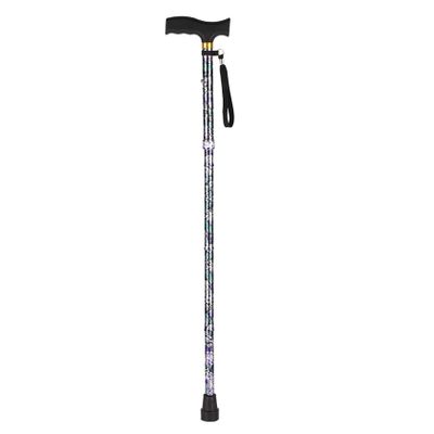 UYDJAKX Folding Walking Cane with Floral Print, Adjustable Height, Rubber Tip and Light Star