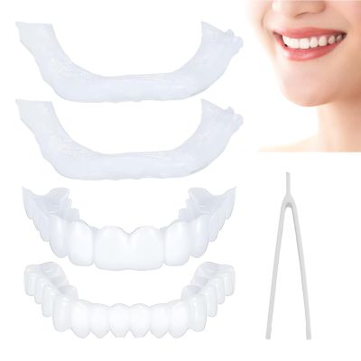 Brigtviee Cosmetic Veneers for Upper and Lower Teeth, Temporary Dentures with Mini Tweezers, 1 Pair