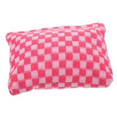 Knitted Pink Checkerboard Polyester Cosmetic Bag