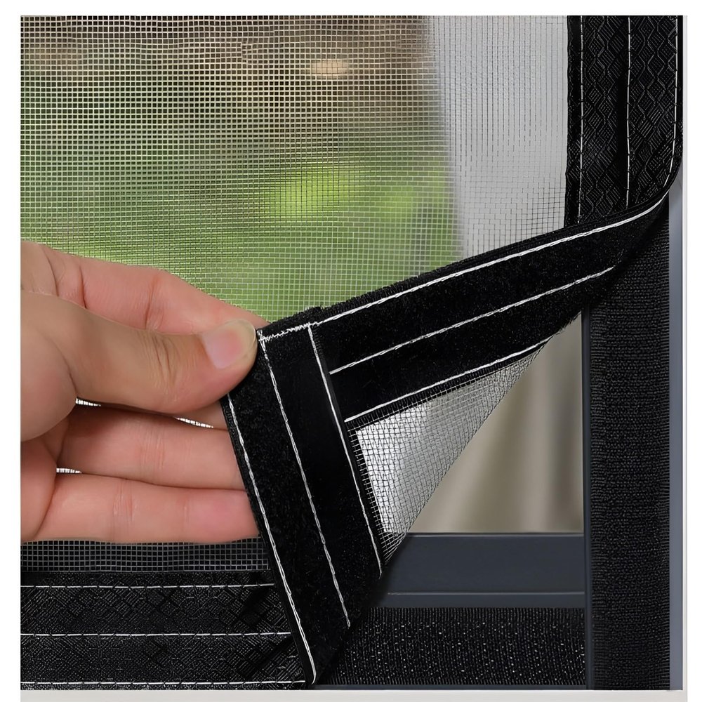 Cat-Proof Window Screen Without Drilling, Stainless Steel Mesh, Gray with Black Frame