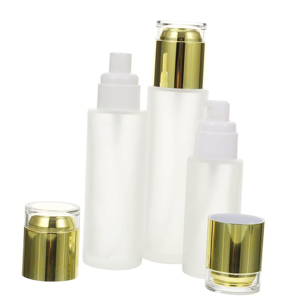 Refillable Glass Pump Dispensers, 3-Pack, 100 mL, Gold