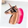 Healeved 3-Piece Unicorn-Shaped Makeup Brush Set for Powder, Blush, and Foundation, Gold Handles, Pink Bristles, with Bag view 3