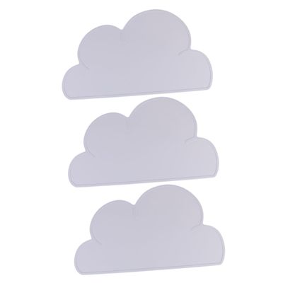 INOOMP 3-Piece Pet Feeding Mat, Food-Grade Silicone, Non-Slip, Cute Cloud Design, Protects Against Messes, for Dogs and Cats, Light Gray