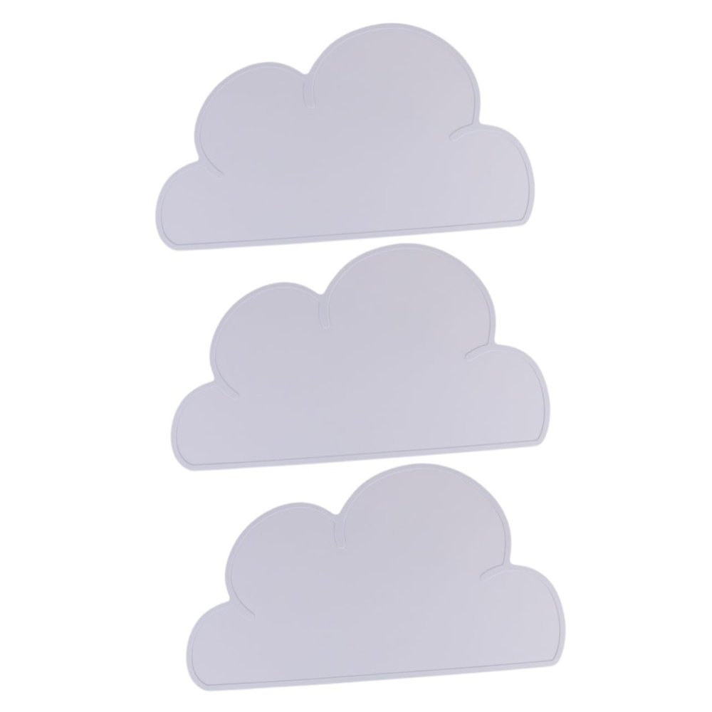 INOOMP 3-Piece Pet Feeding Mat, Food-Grade Silicone, Non-Slip, Cute Cloud Design, Protects Against Messes, for Dogs and Cats, Light Gray