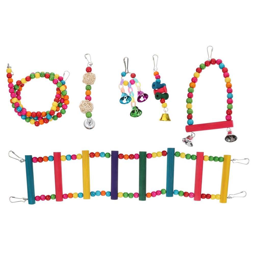 Yardwe Parrot Toy Set: Hanging Toy, Climbing Ladder, Perch, Swing and Balls for Parrots, Budgies and Cage Birds