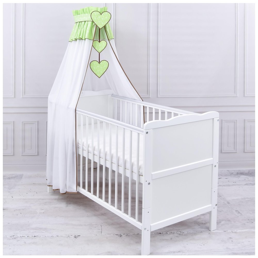Baby Delux Chiffon Canopy for Crib, Toddler Bed, Bassinet or Moses Basket with Heart Appliqués, Floral Green, Without Canopy Rod