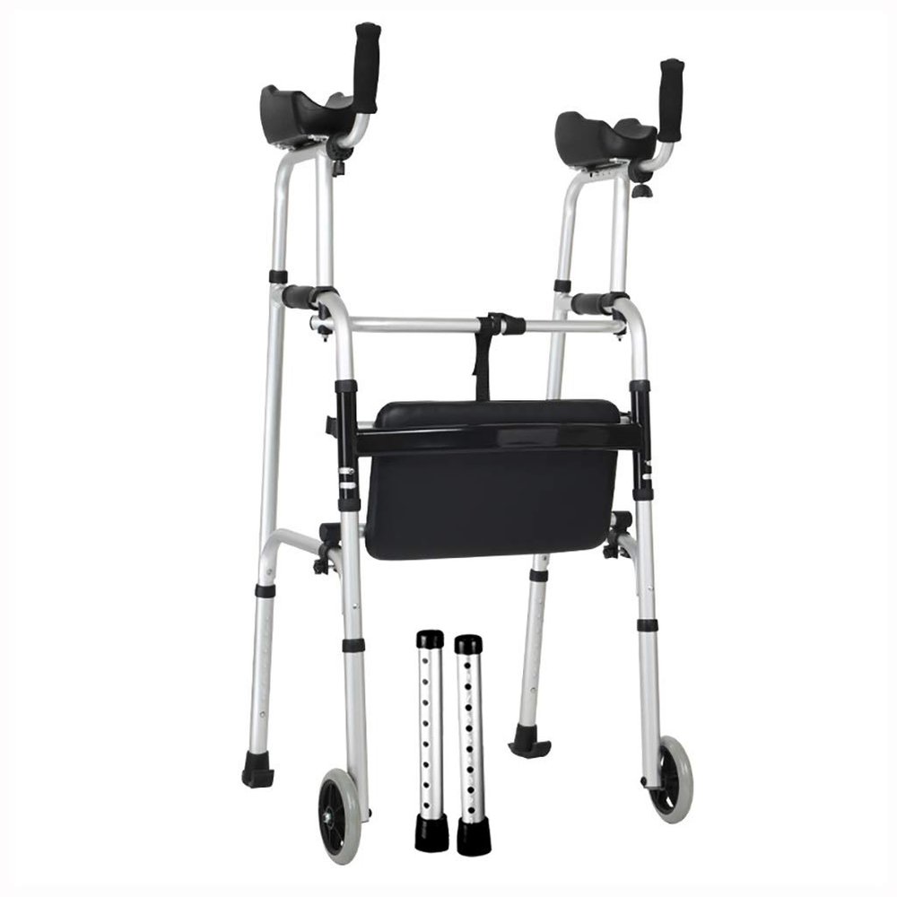 Folding Aluminum Walker with Armrest, Wheel, and Seat for Seniors
