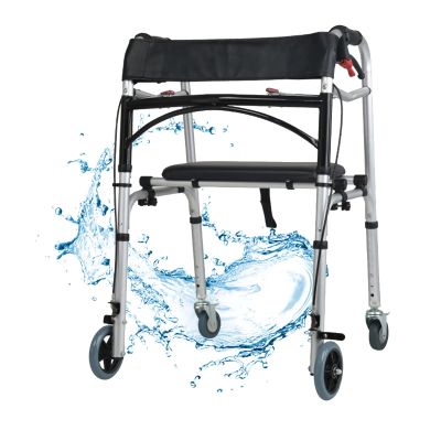 Walking Frame with Seat, Height-Adjustable Rollator with Brakes and Wheels, Lightweight and Foldable, Rehabilitation Aid for Older Adults with Disabilities, Starlight