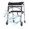 Walking Frame with Seat, Height-Adjustable Rollator with Brakes and Wheels, Lightweight and Foldable, Rehabilitation Aid for Older Adults with Disabilities, Starlight view 1