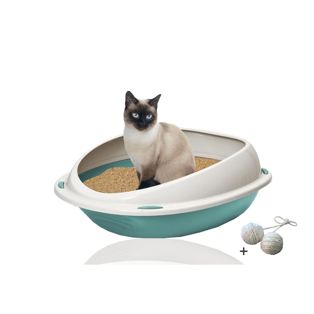 Rohrschneider Large Open Cat Litter Box with High Rim, No Lid, Blue