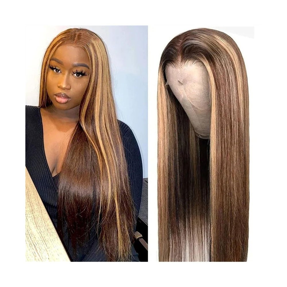 Highlight Lace Front Wig, Human Hair, 4/27 Ombre, Straight, 13 x 4 x 1 T-Part