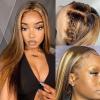 Highlight Lace Front Wig, Human Hair, 4/27 Ombre, Straight, 13 x 4 x 1 T-Part view 4