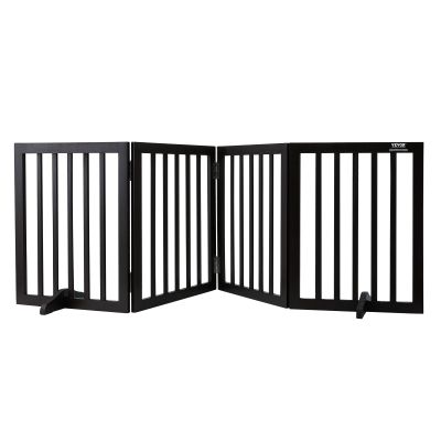 VEVOR Freestanding Dog Gate, 2040 x 245 x 610 mm, 4 Folding Panels, Brown