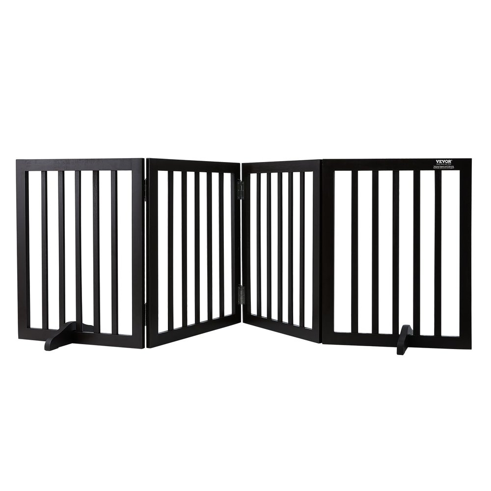 VEVOR Freestanding Dog Gate, 2040 x 245 x 610 mm, 4 Folding Panels, Brown