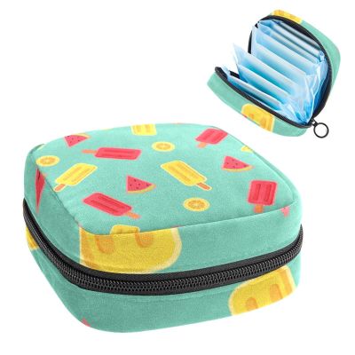 RODAILY CAY Women's Menstrual Pad Pouch with Zipper, Soft Storage Bag, Summer Ice Cream Watermelon Orange