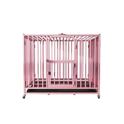 WYRMB Indoor Metal Dog Crate, Durable Square-Tube Frame, Foldable, with Toilet, Pink, 110 cm