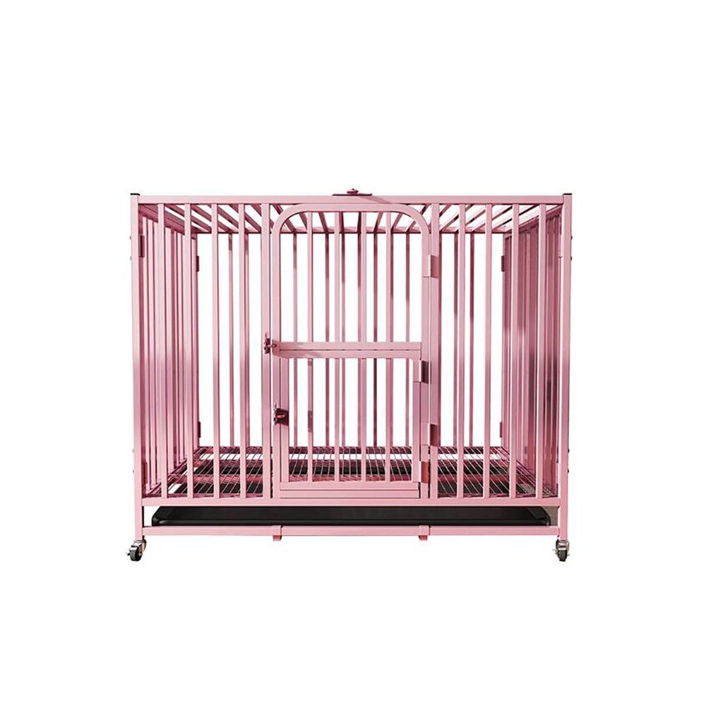 WYRMB Indoor Metal Dog Crate, Durable Square-Tube Frame, Foldable, with Toilet, Pink, 110 cm