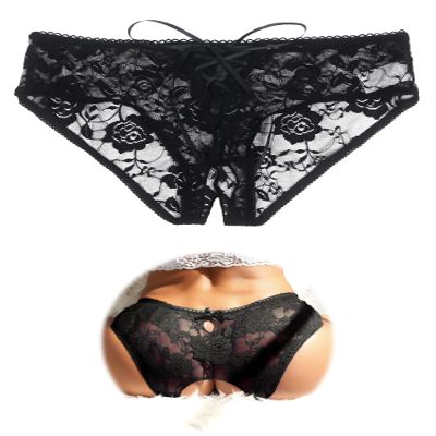 ohmydear Open-Crotch Lace Thong Panties, Black, 3XL-4XL