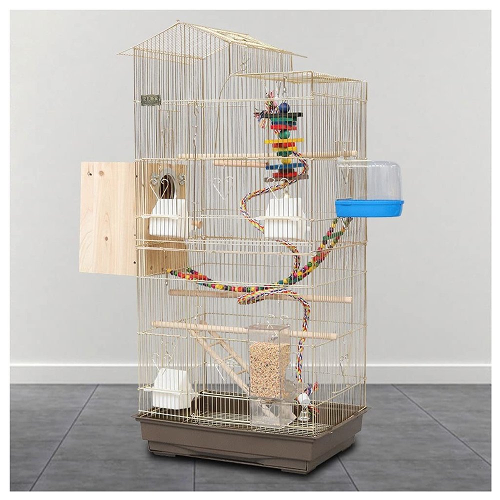 WYRMB Galvanized Gold Bird Cage, Large Breeding Cage with Feeder