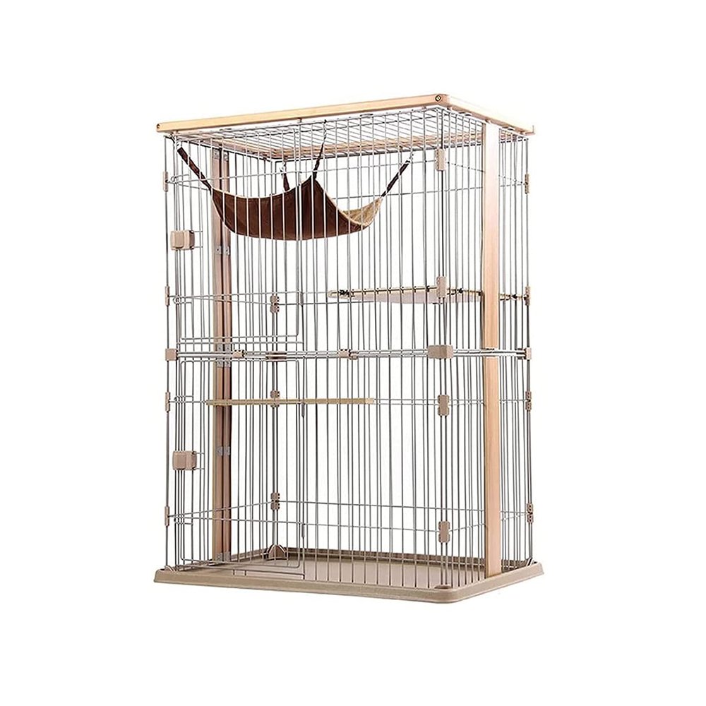 WYRMB Wooden Cat Cage, Large 2-Story Apartment-Style Enclosure, White, 88 x 57 x 119 cm
