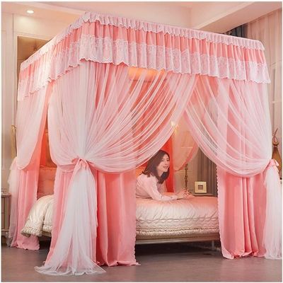 GLMGBP Corner Bed Curtains, Canopy, Cozy Curtain Net for Adults, Cute Princess-Style Windproof Mosquito Net, Home and Bedroom Decoration (Color: Pink, Size: 71)