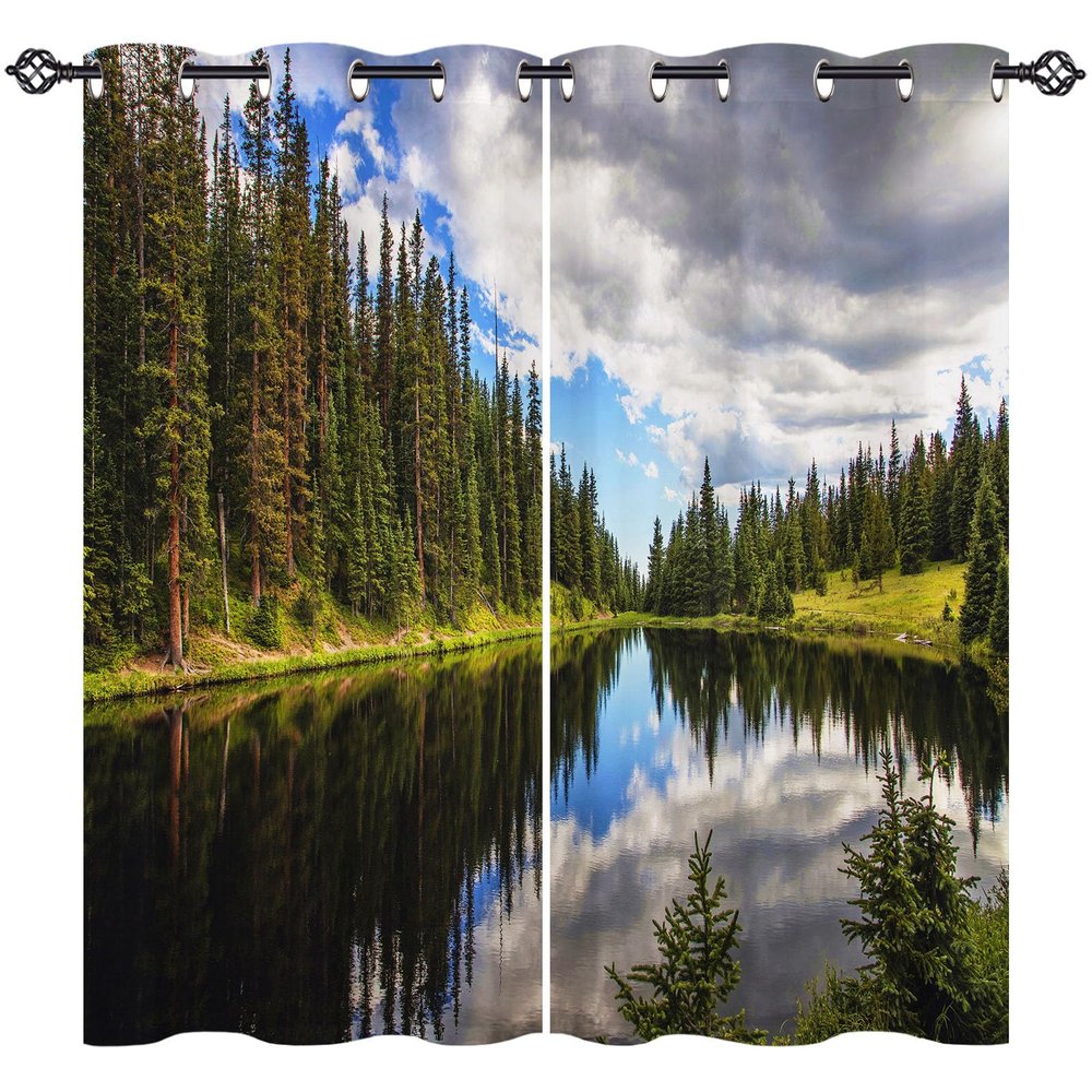 ANHOPE Nature Forest Lake Cloud Blackout Curtains, 2-Pack, 63 x 30 in